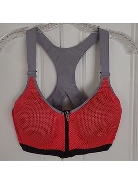 VSX Red Mesh Front-Zip Sports Bra with Gray Racerback